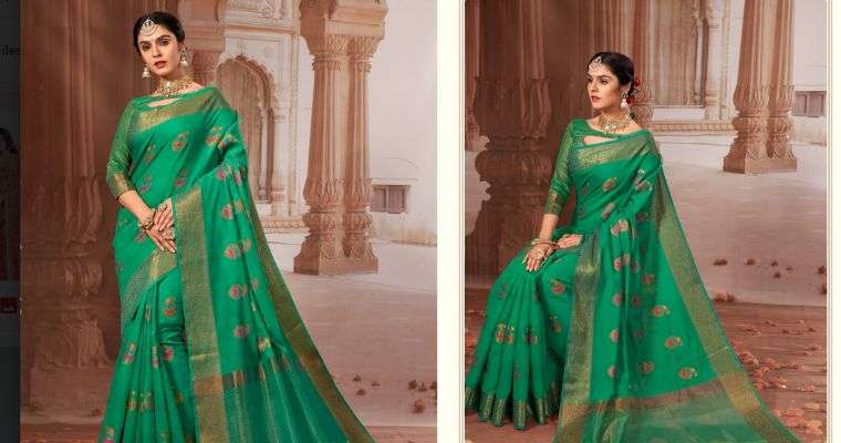 Chanderi Cotton Designer Saree in Rama embellished with Heavy Woven Work. It comes with Green Blouse. Designer Saree comes with “UNSTITCHED” blouse of Chanderi Cotton material, this can be stitched using the custom tailoring options. Please, select “WITH STITCHING” option.
