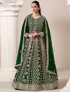 Bottle Green Georgette Embroidered Anarkali Suit