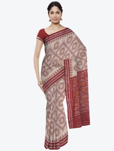 Off-White Handwoven Sambalpuri Pure Cotton Designer Saree