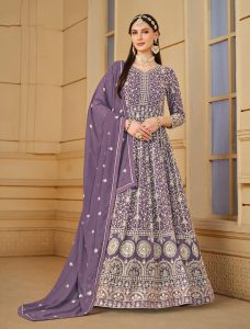 Purple Georgette Semi Stitched Designer Anarkali Suit - Fabanza