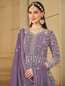 Purple Georgette Semi Stitched Designer Anarkali Suit - Fabanza