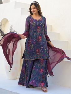 Purple Imported Georgette Ready To Wear Palazzo Suit - Fabanza
