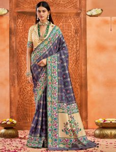 Deep Violet Velvet Tussar Silk Saree With Paithani Pallu