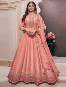 Georgia Peach Art Silk Semi Stitched Anarkali Suit