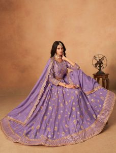 Lavender Organza Embroidered Wedding Lehenga Choli - Fabanza