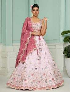 Light Pink Tissue Embroidered Designer Lehenga Choli