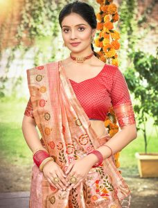 Peach Assam Silk Meenakari Saree