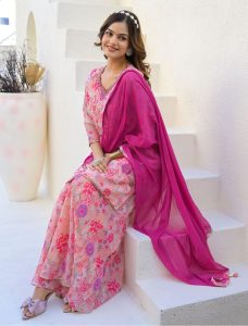 Pink Imported Georgette Ready To Wear Palazzo Suit - Fabanza UK