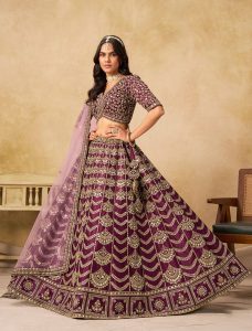 Wine Art Silk Sequined Lehenga Choli